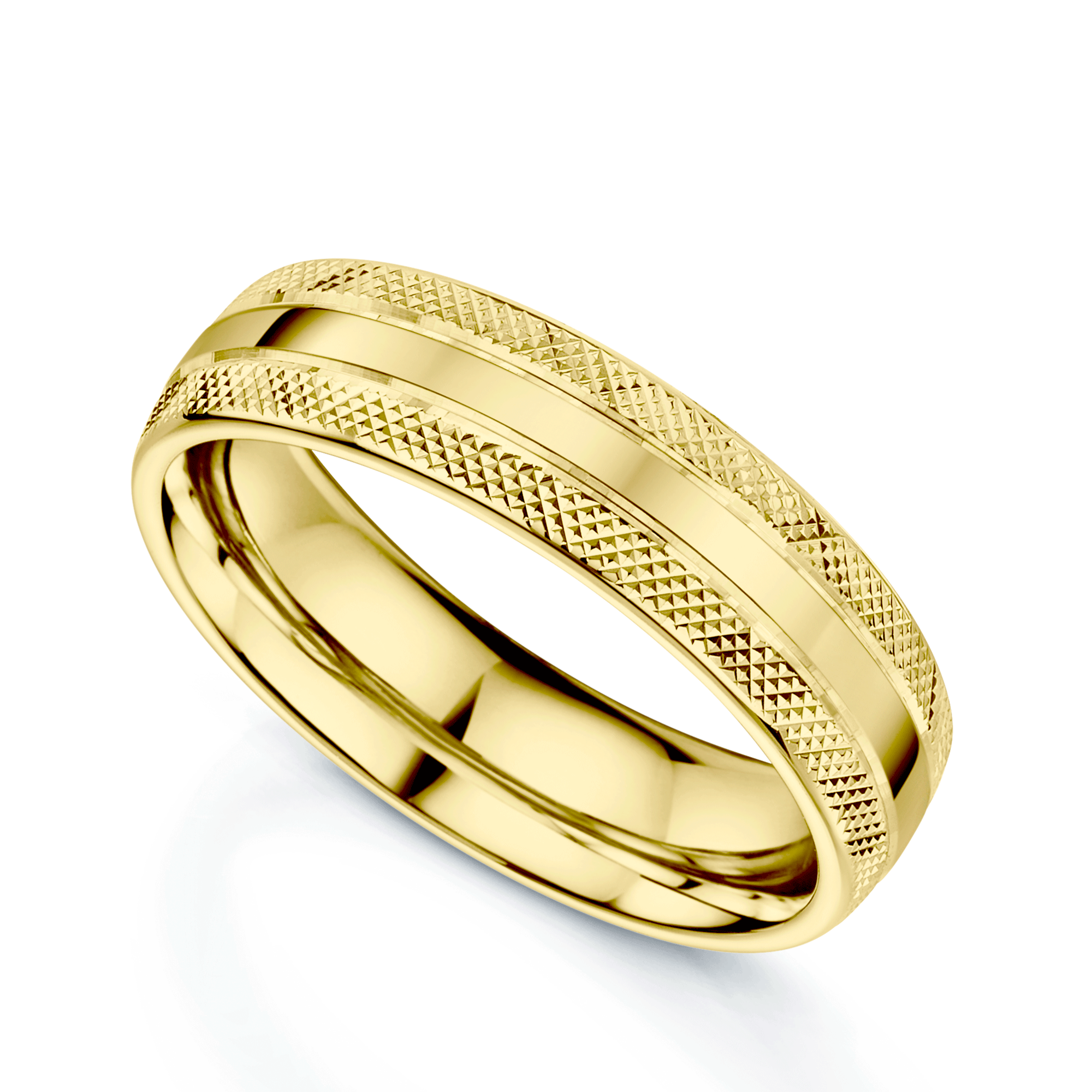 18ct Yellow Gold Polished Criss-Cross Patterned Edge Court Shape Wedding Ring