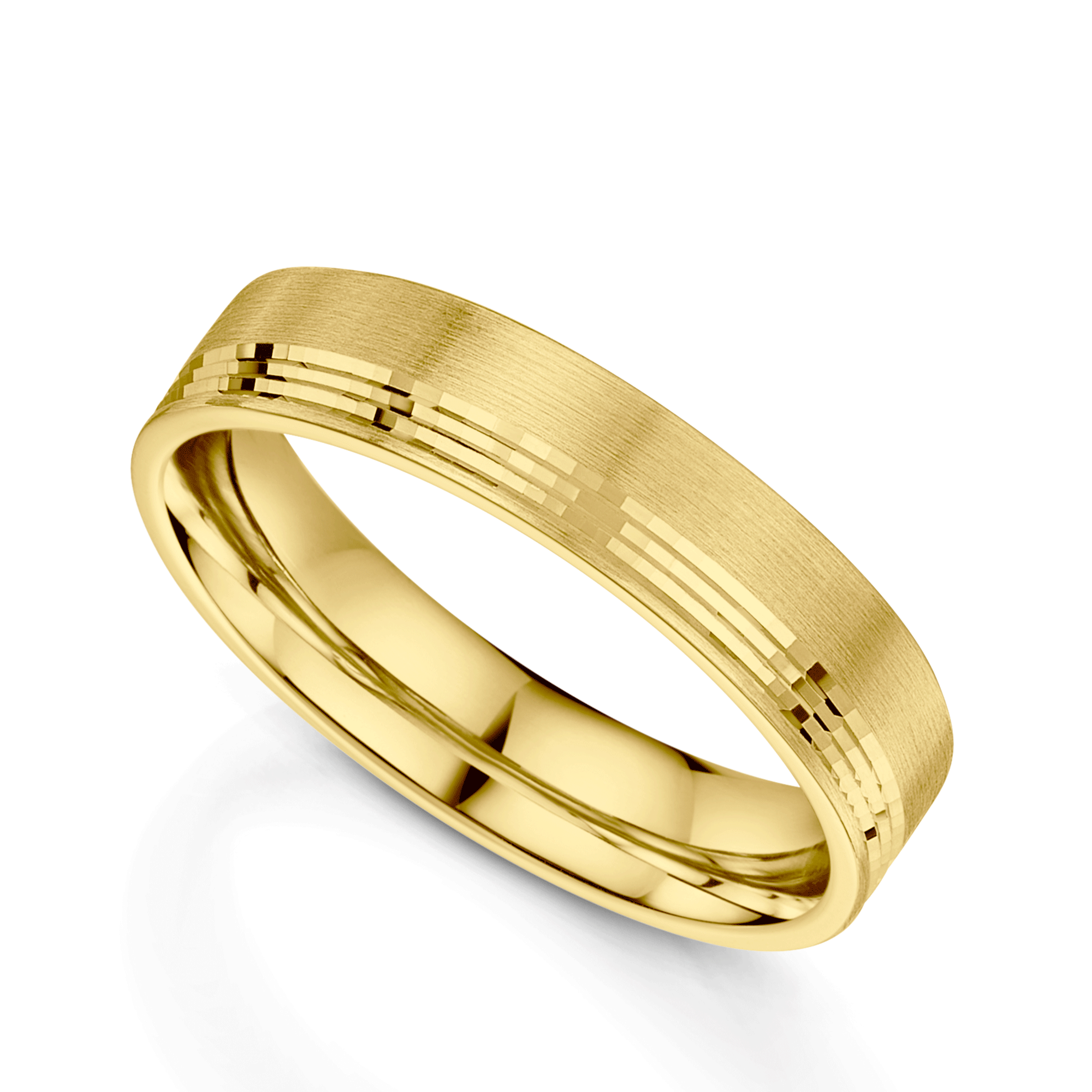 18ct Yellow Gold Matt Half-Lined Flat Court Wedding Ring