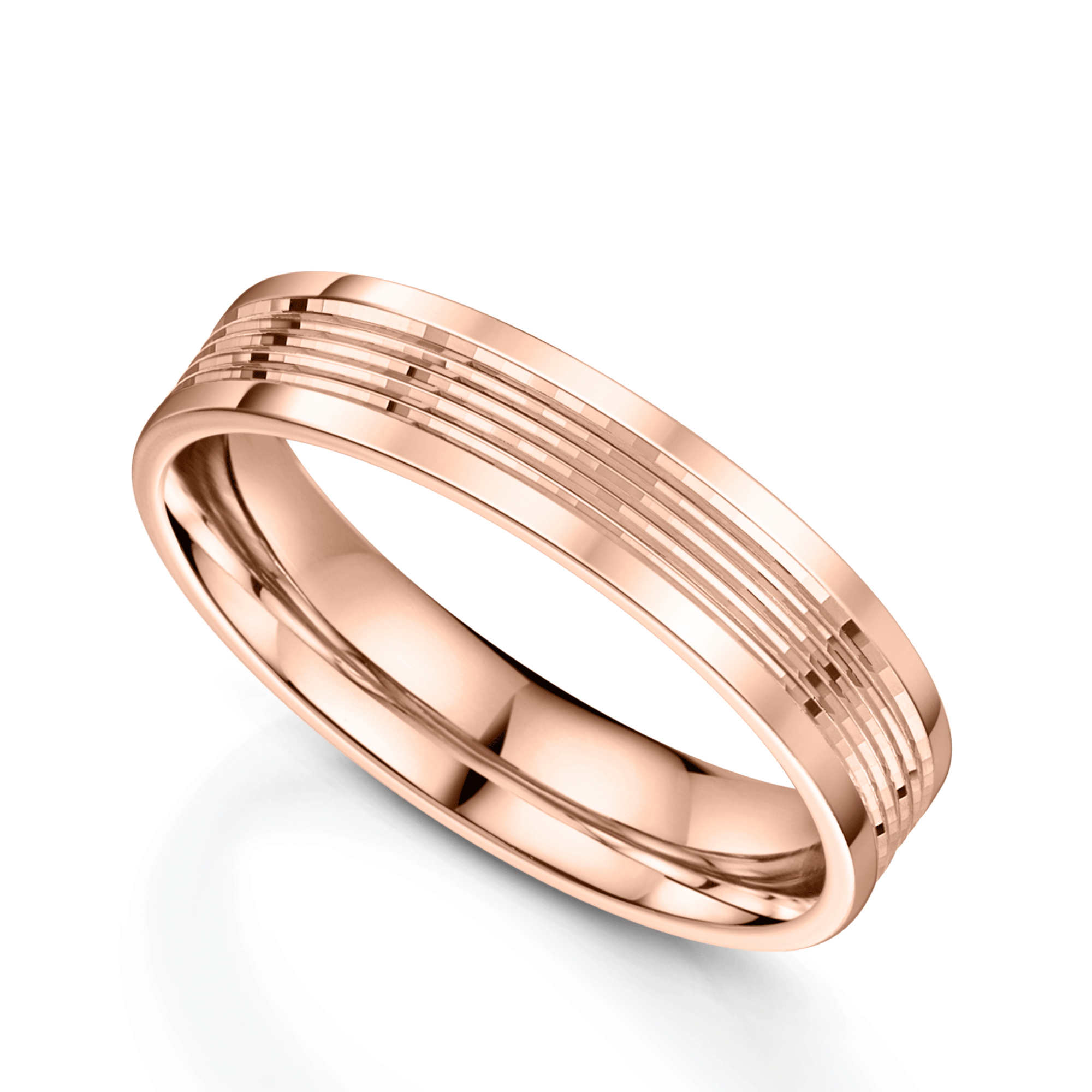 18ct Rose Gold Flat Court Lined Detail Wedding Ring