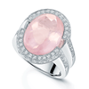 18ct White Gold Oval Cabochon Rose Quartz Dress Ring With Split Diamond Shoulders