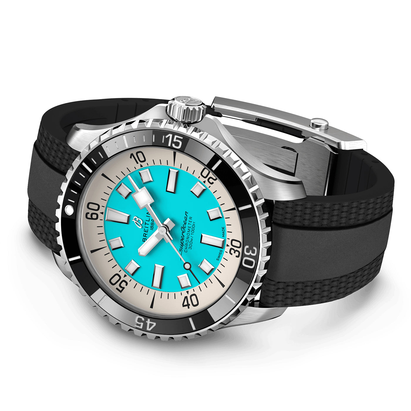 Breitling Superocean 44mm Turquoise Dial Men's Automatic Strap Watch - Berry's Jewellers