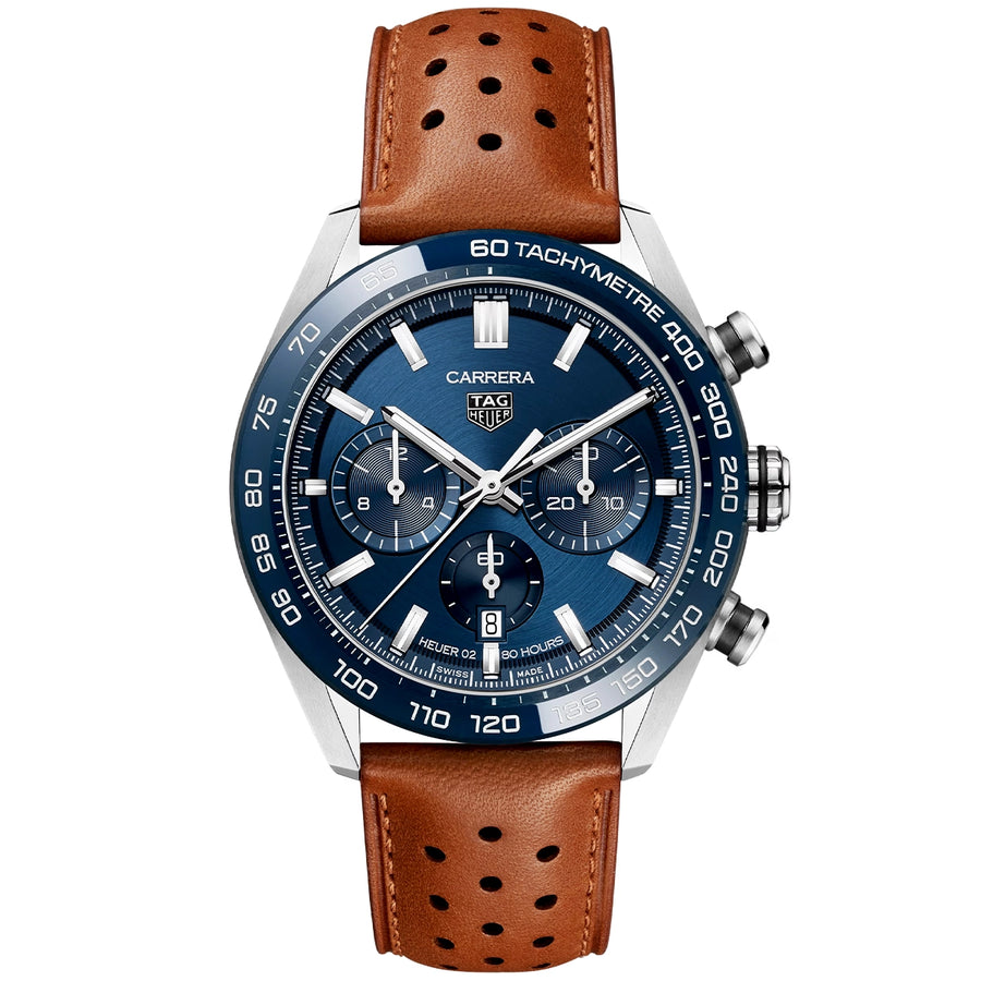 Carrera Chronograph 44mm Blue Dial & Ceramic Bezel Automatic Strap Watch