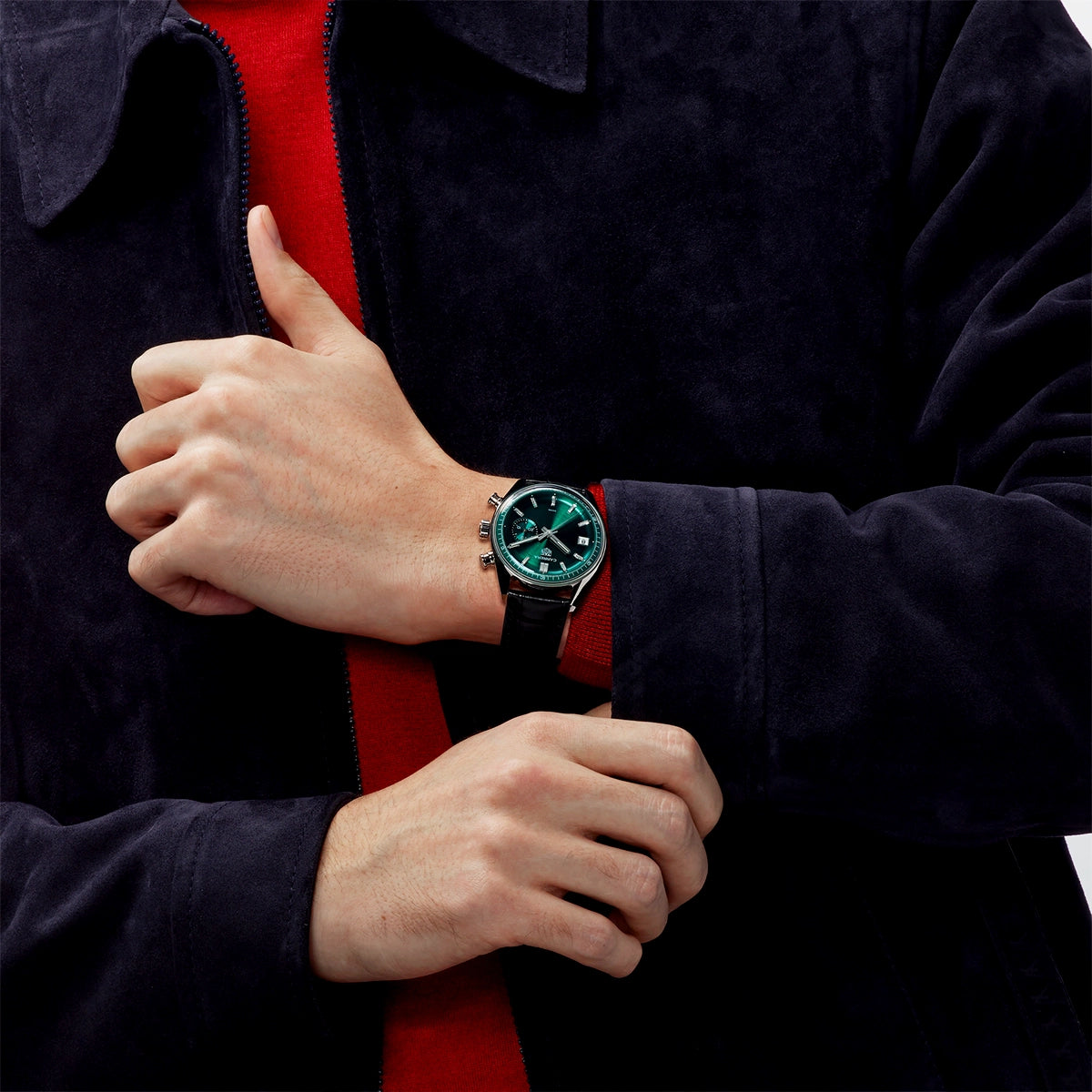 Carrera DATO 39mm Green Dial Automatic Chronograph Strap Watch