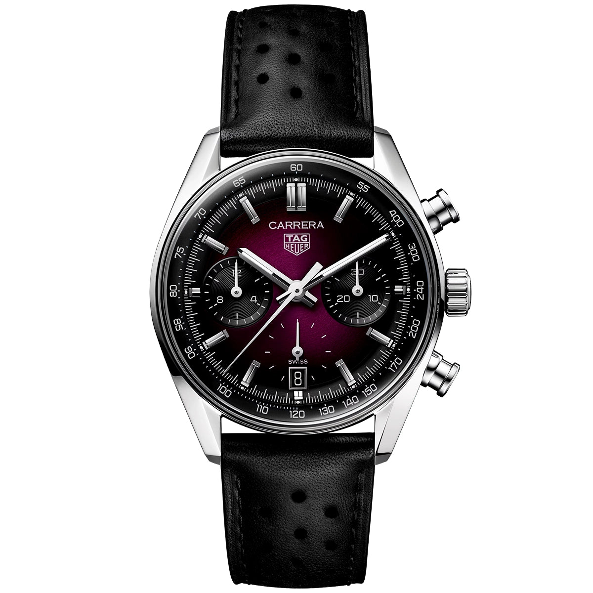 Carrera 39mm Purple Gradient Dial Automatic Chronograph Strap Watch