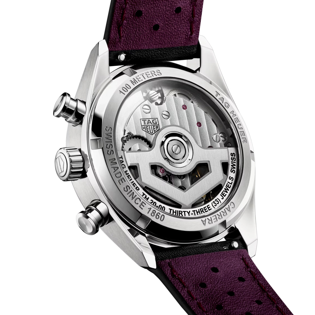 Carrera 39mm Purple Gradient Dial Automatic Chronograph Strap Watch