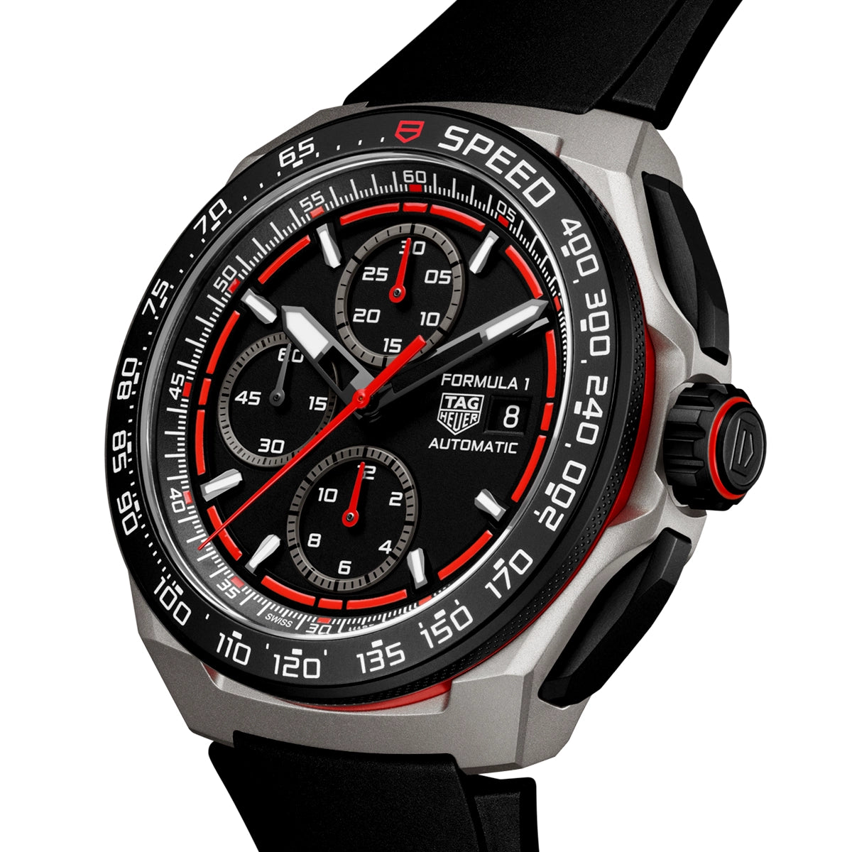 TAG Heuer Formula 1 Chronograph 44mm Titanium Black/Red Dial Strap Watch - Berry's Jewellers