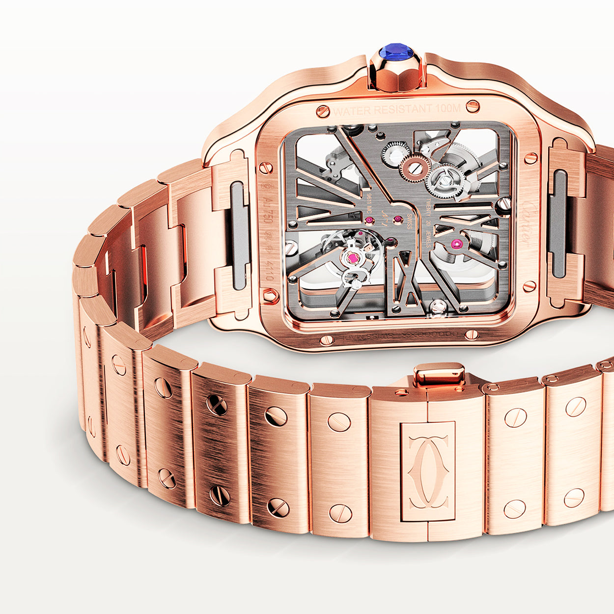 Rose gold santos on sale de cartier skeleton