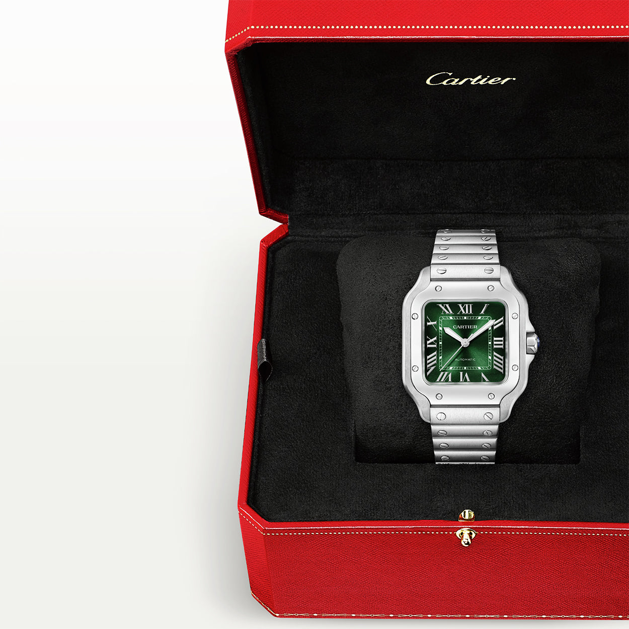 Cartier Santos Green Dial Medium Automatic Bracelet Strap Watch