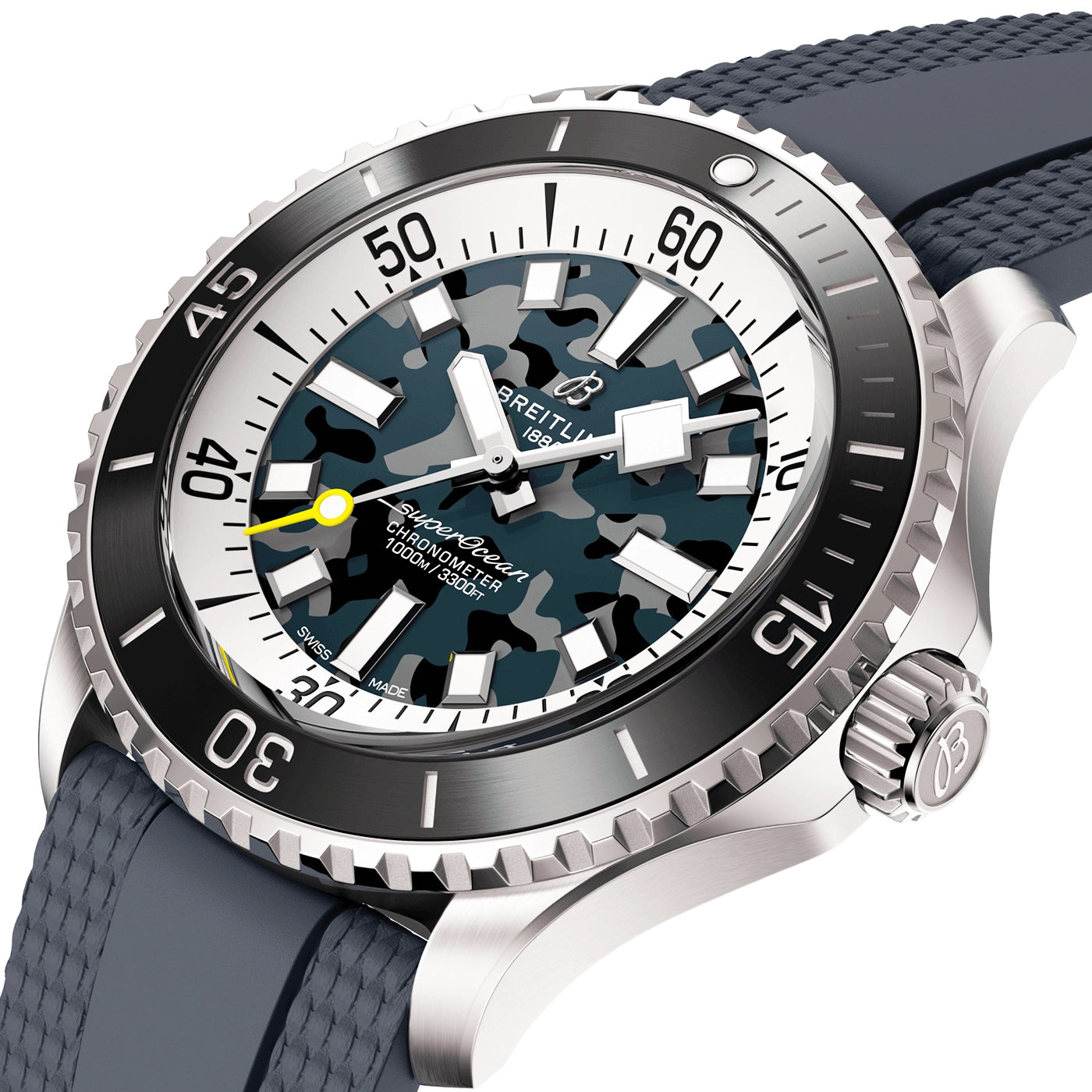 Superocean Super Diver 46mm Grey Camo Dial Rubber Strap Watch