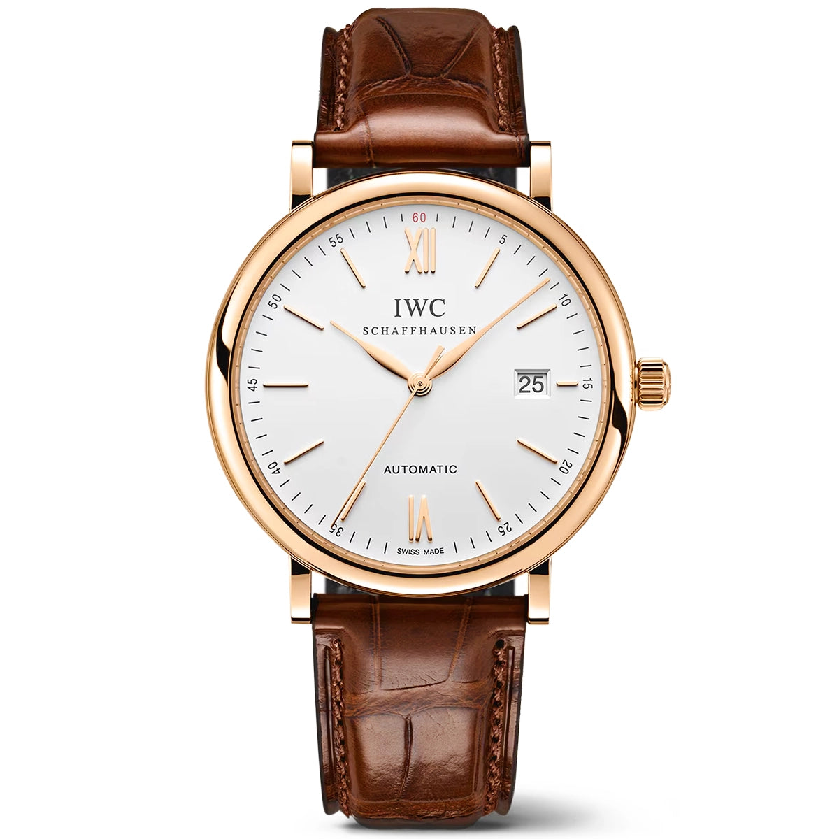 IWC Schaffhausen Portofino 40mm 18ct Red Gold Silver Dial Men's Strap Watch - Berry's Jewellers