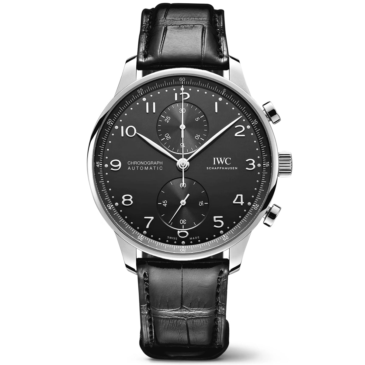 IWC Schaffhausen Portugieser 41mm Black Dial Men's Chronograph Strap Watch - Berry's Jewellers