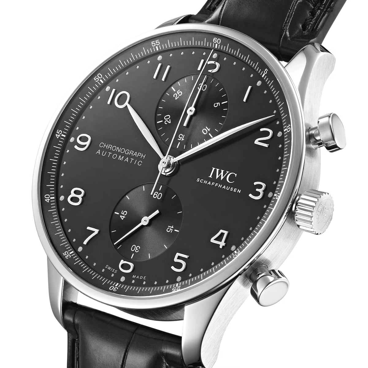 IWC Schaffhausen Portugieser 41mm Black Dial Men's Chronograph Strap Watch - Berry's Jewellers