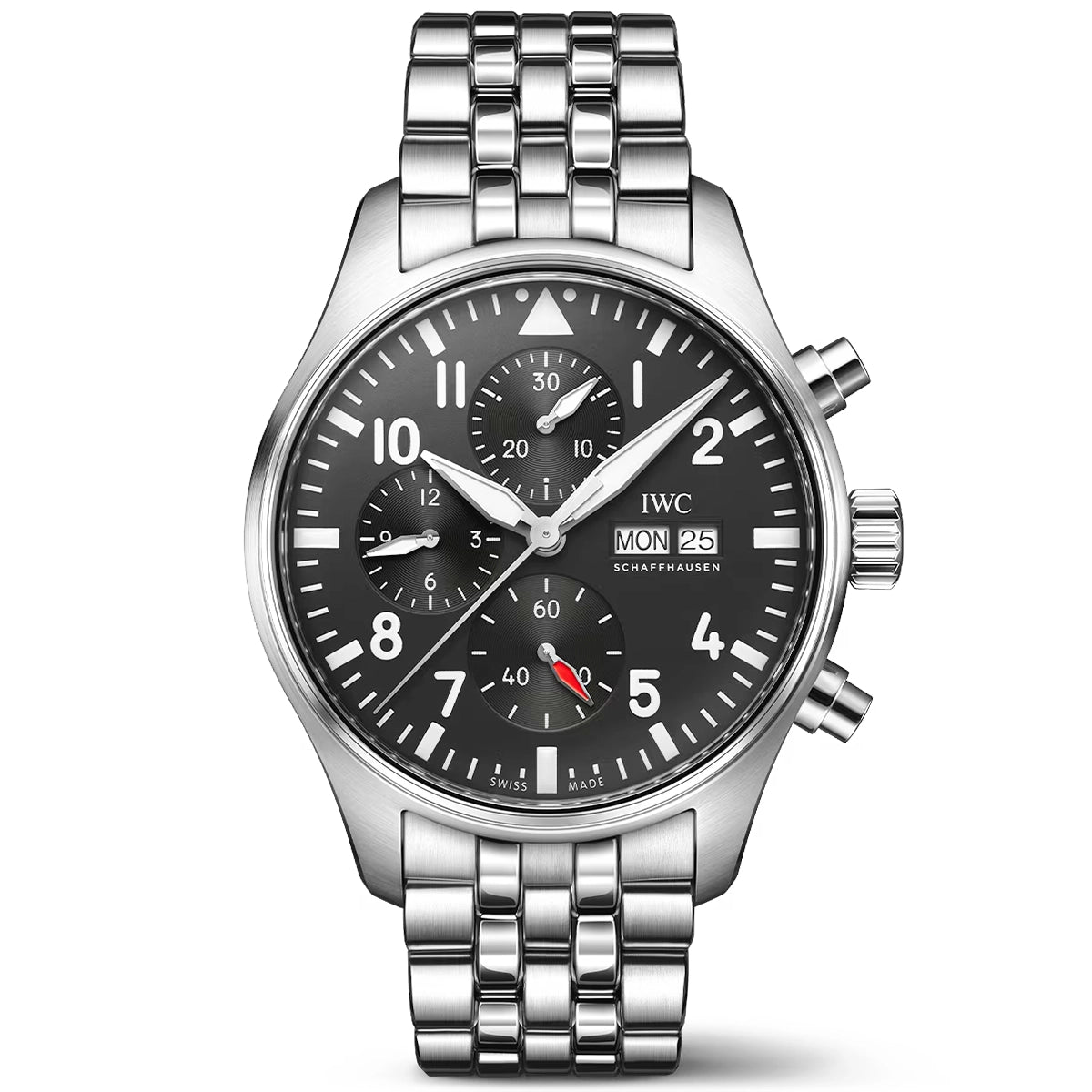 IWC Schaffhausen Pilot's 43mm Black Dial Chronograph Bracelet Watch - Berry's Jewellers