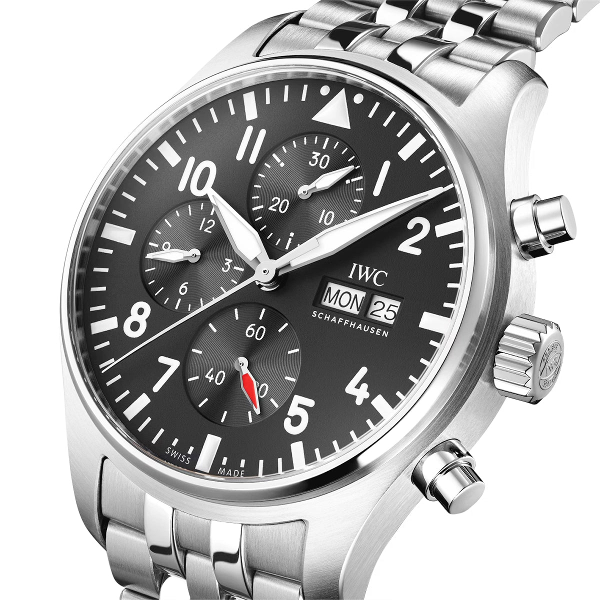 IWC Schaffhausen Pilot's 43mm Black Dial Chronograph Bracelet Watch - Berry's Jewellers