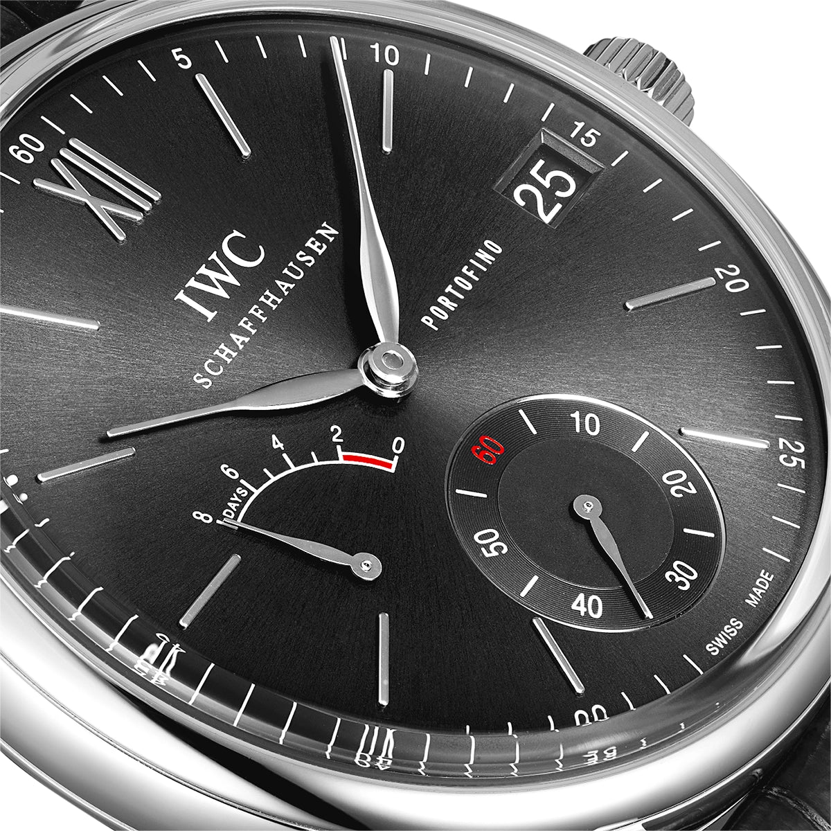 IWC Schaffhausen Portofino Hand-Wound 45mm Black Dial Men's Strap Watch - Berry's Jewellers