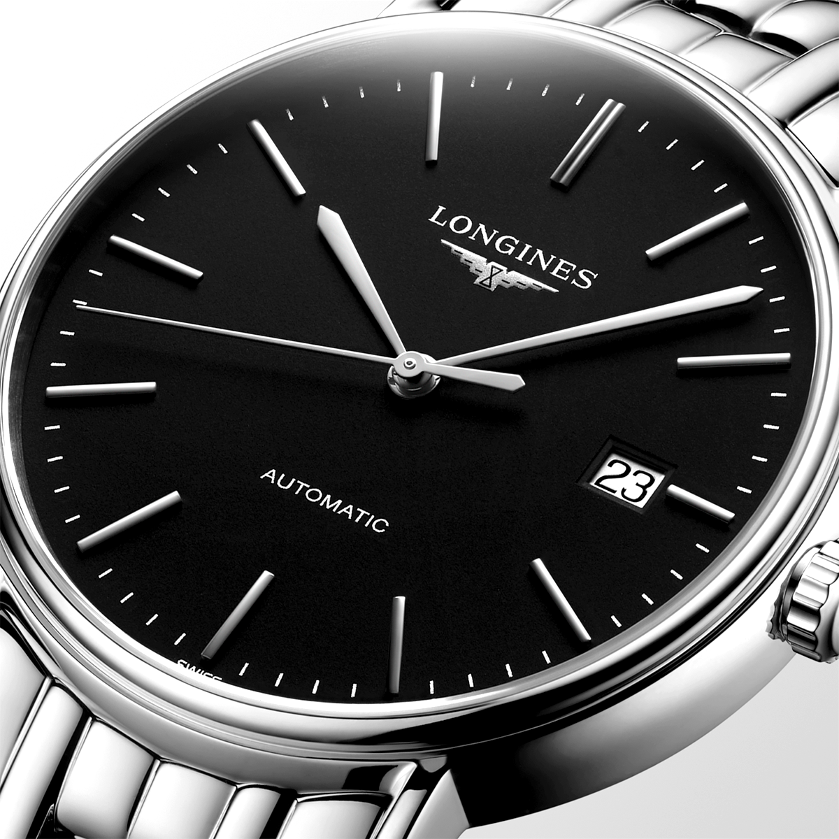 Prescence Steel 38mm Steel and Black  Dial Automatic Bracelet Watch