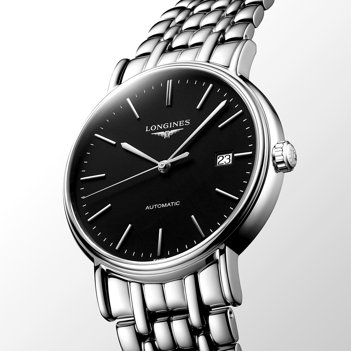 Prescence Steel 38mm Steel and Black  Dial Automatic Bracelet Watch