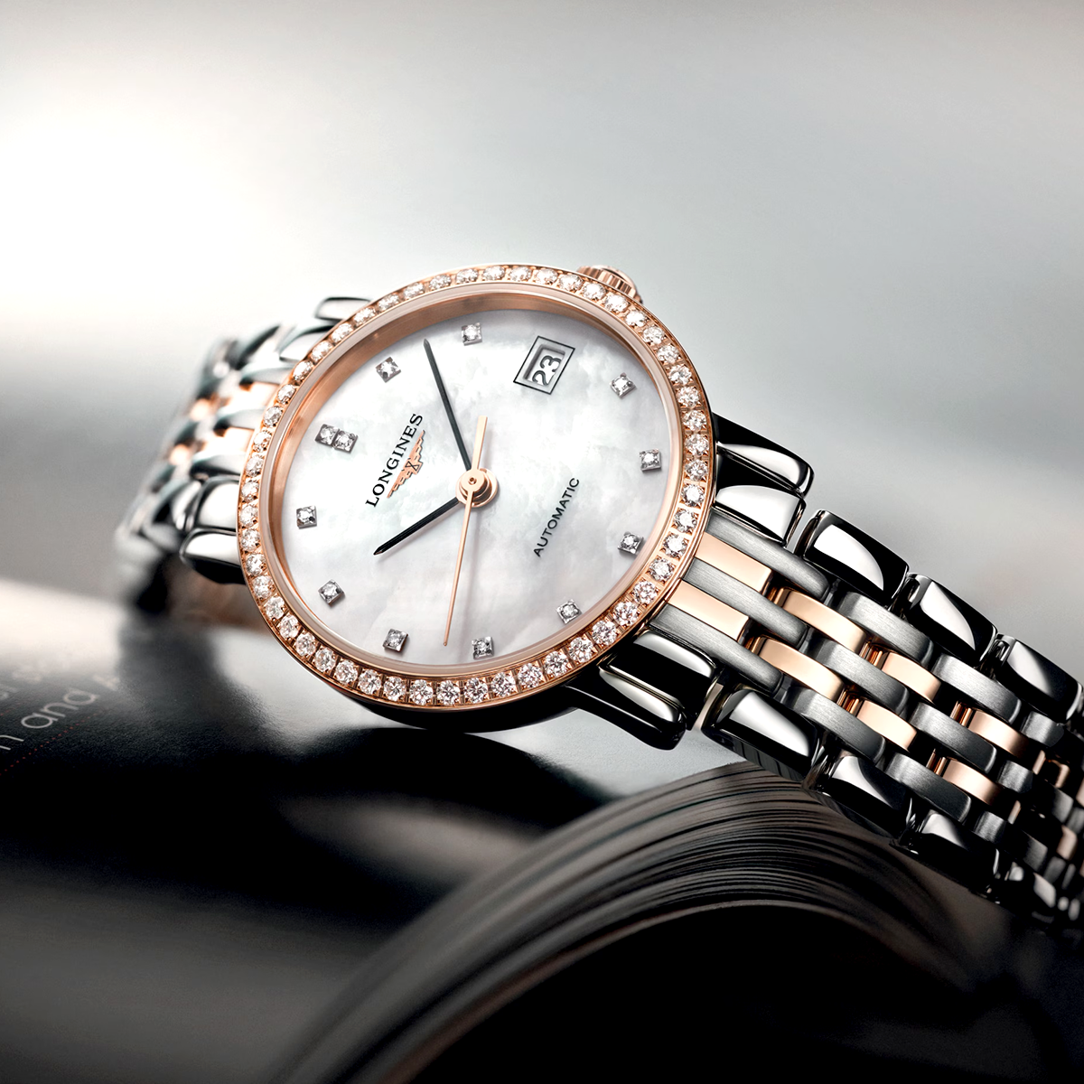 Elegant 25.5mm Two-Tone Diamond Dial Bracelet Watch