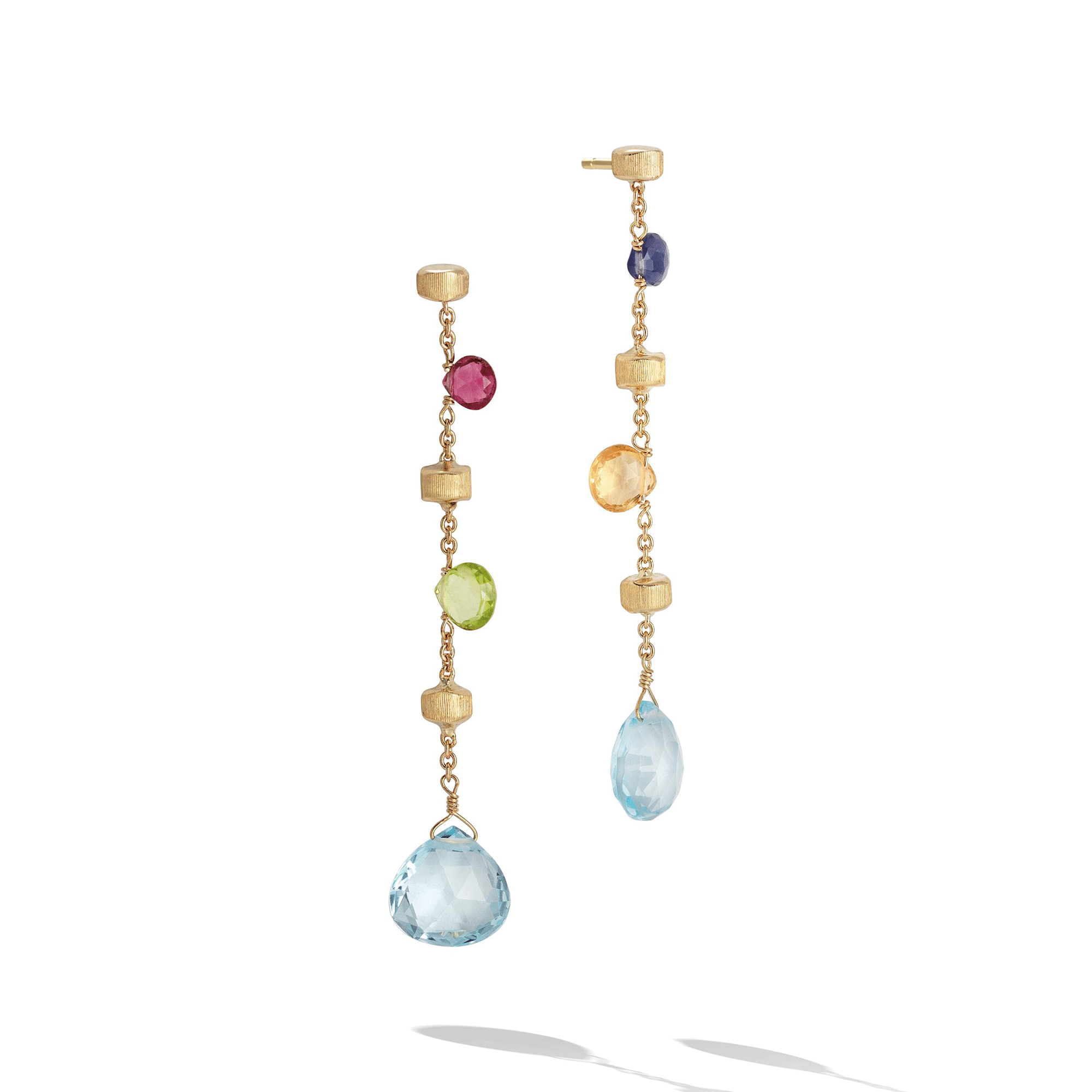 Paradise 18ct Yellow Gold Multicoloured Long Drop Earrings