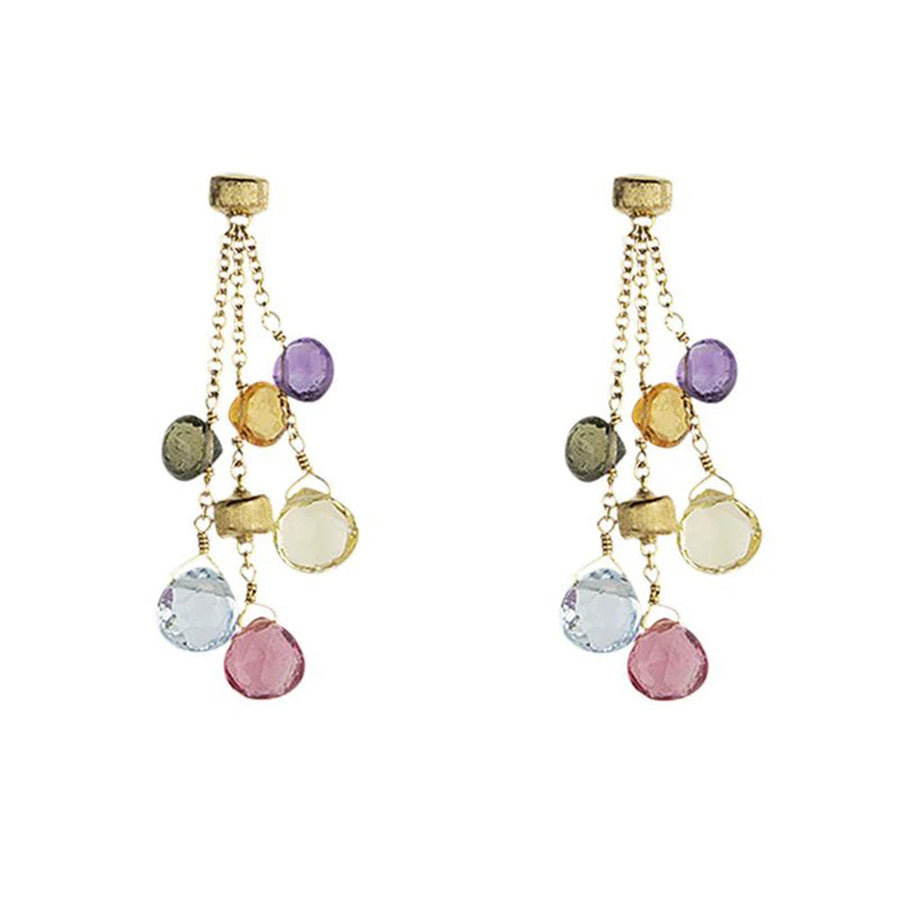 Paradise 18ct Yellow Gold Multicoloured Three Strand Earrings