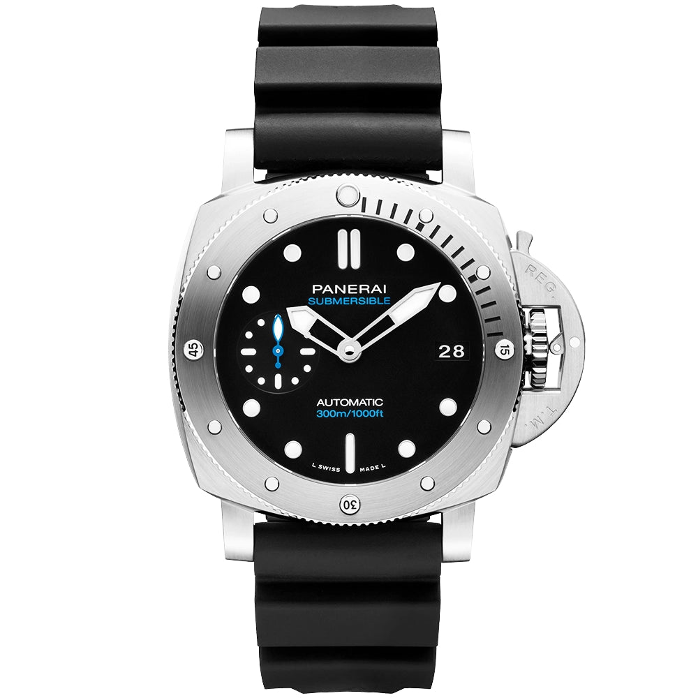 Submersible 42mm Black Dial Automatic Rubber Strap Watch