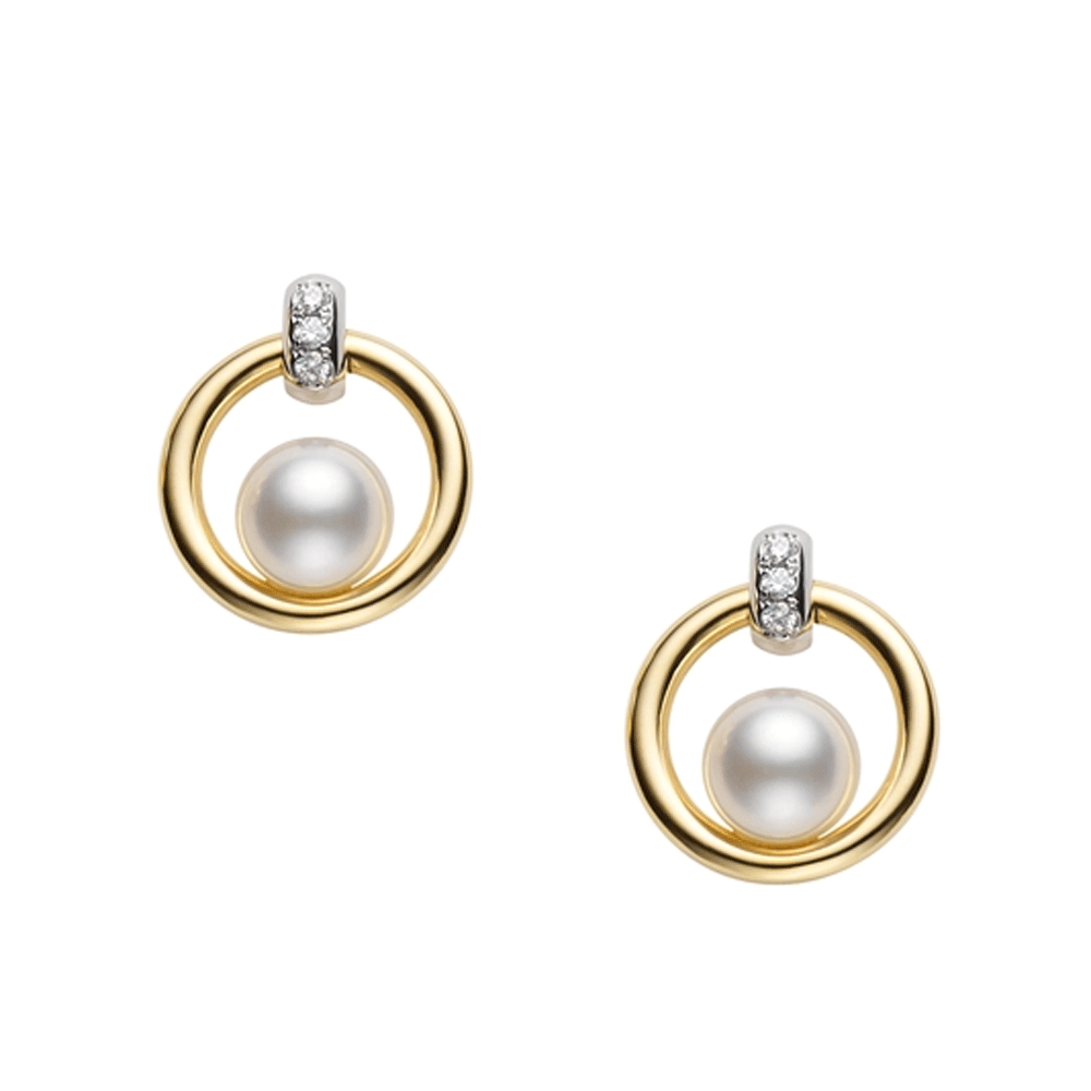 Circle Collection 18ct Yellow Gold Pearl And Diamond Earrings