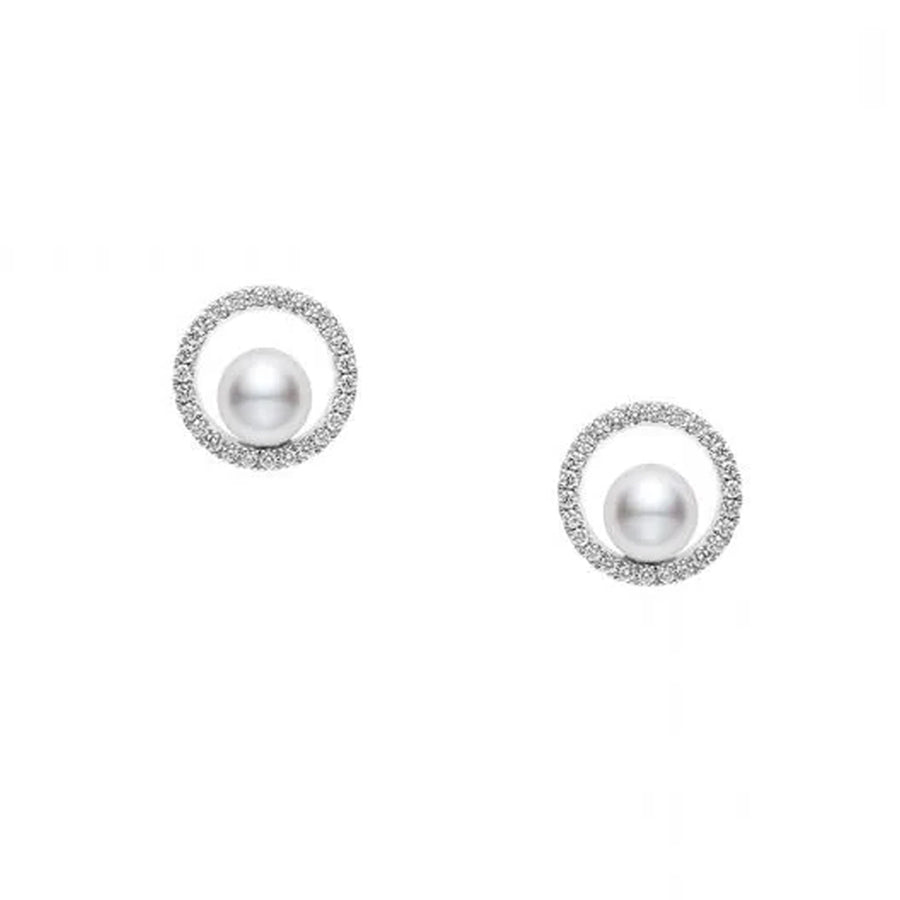 Circle Diamond And Pearl Earrings