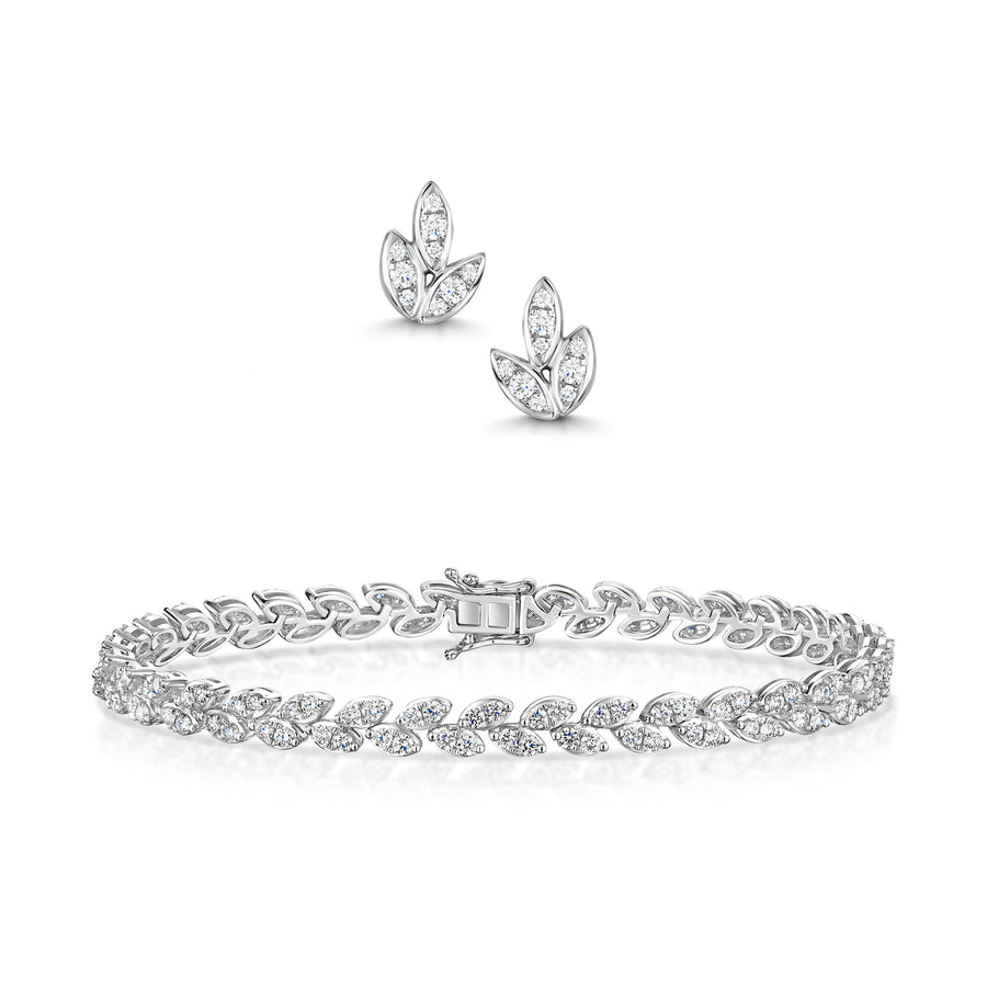 Platinum Diamond Bracelet & 18ct White Gold Earring Set