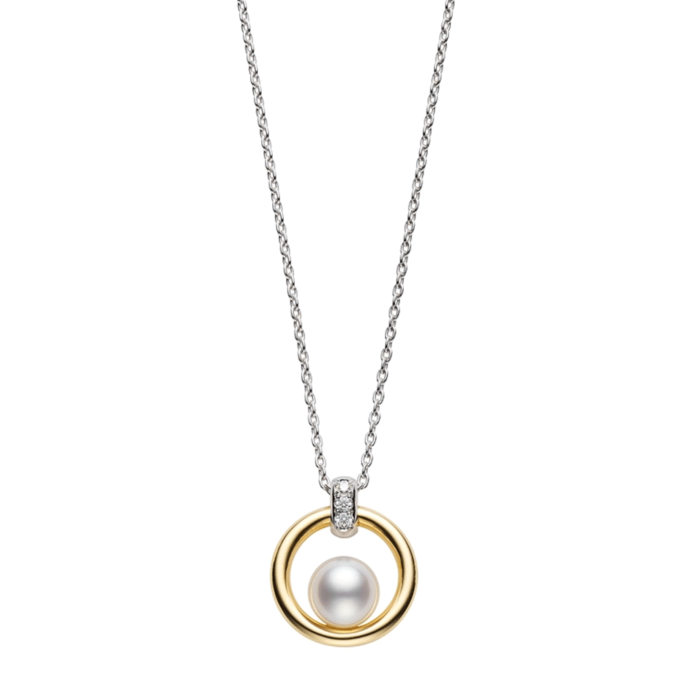 Circle Collection 18ct Yellow & White Gold Pearl And Diamond Pendant