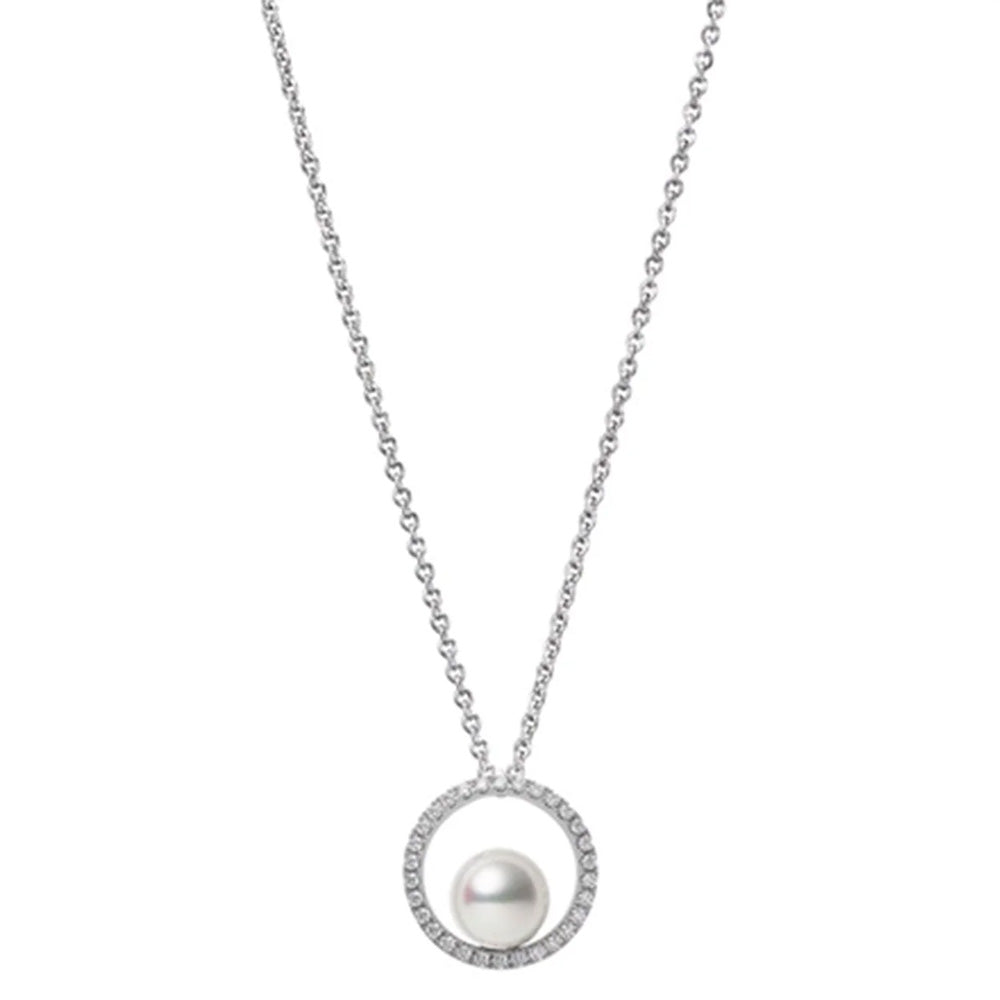 18ct White Gold Diamond & Pearl Circle Pendant