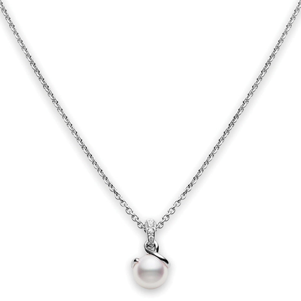 18ct white gold Cultured 8mm Pearl And Diamond Twist Style Pendant