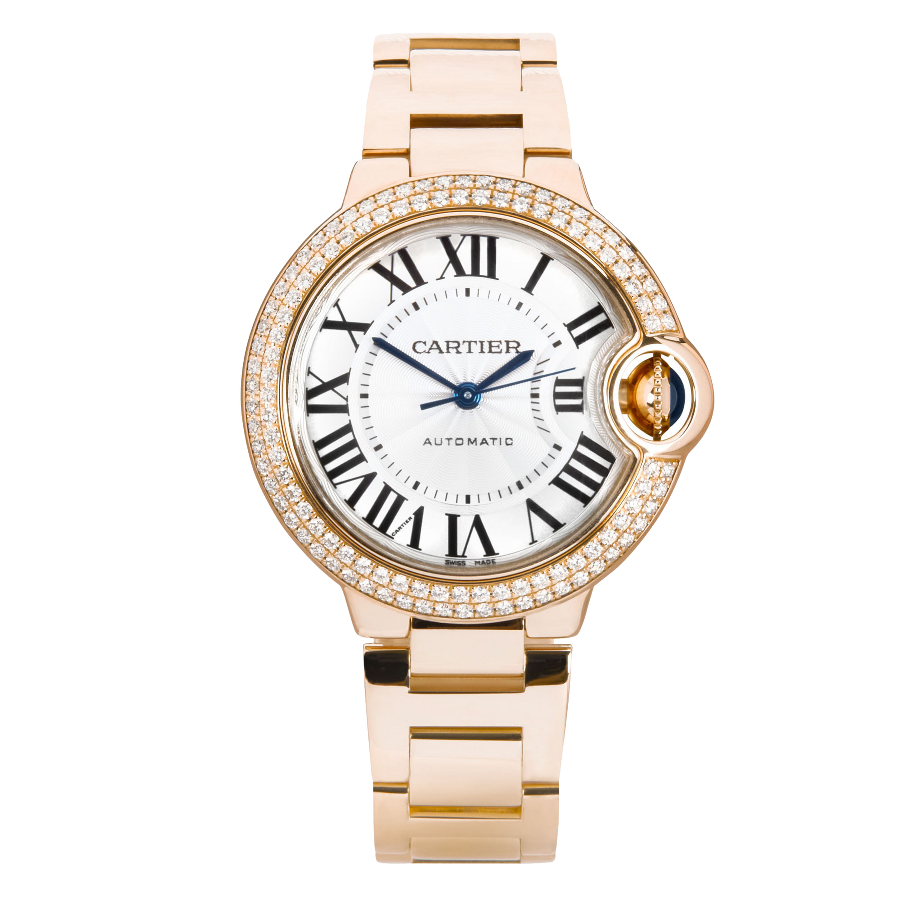 Cartier Ballon Bleu 33mm 18ct Rose Gold Diamond Bezel Watch