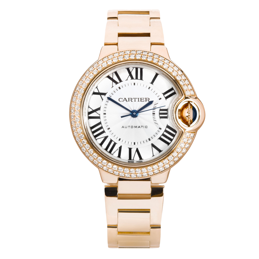 Cartier Ballon Bleu 33mm 18ct Rose Gold Diamond Bezel Watch