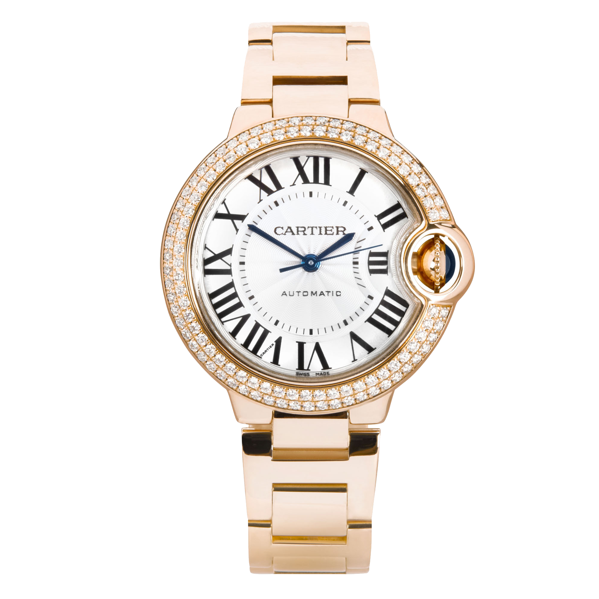 Cartier Ballon Bleu 33mm 18ct Rose Gold Diamond Bezel Watch