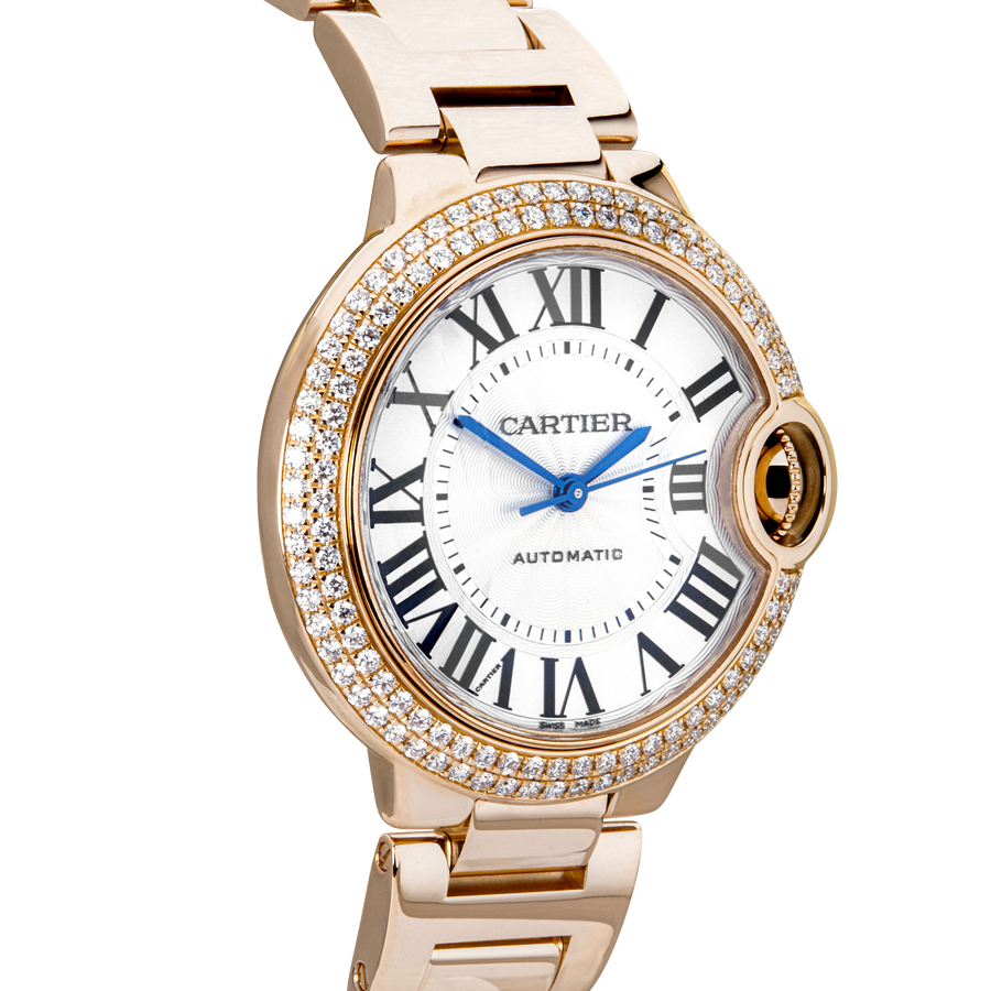 Cartier Ballon Bleu 33mm 18ct Rose Gold Diamond Bezel Watch