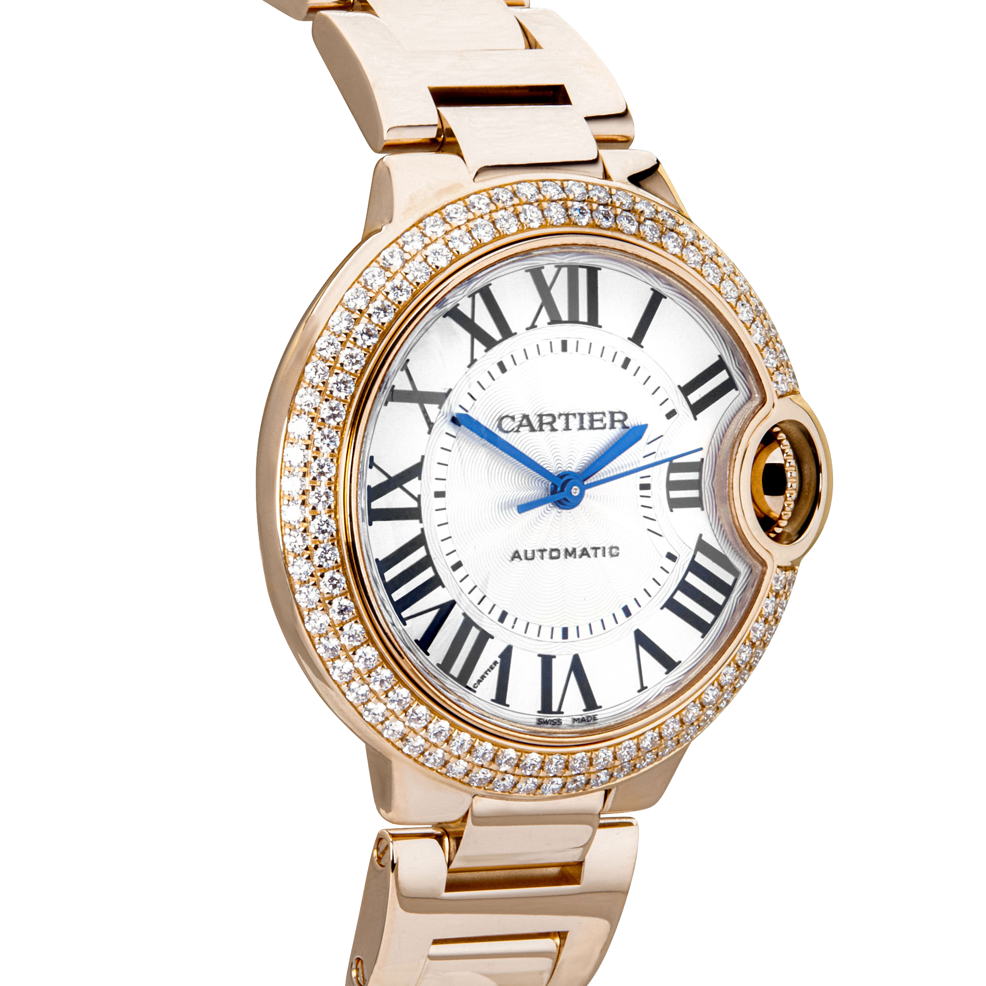 Cartier Ballon Bleu 33mm 18ct Rose Gold Diamond Bezel Watch