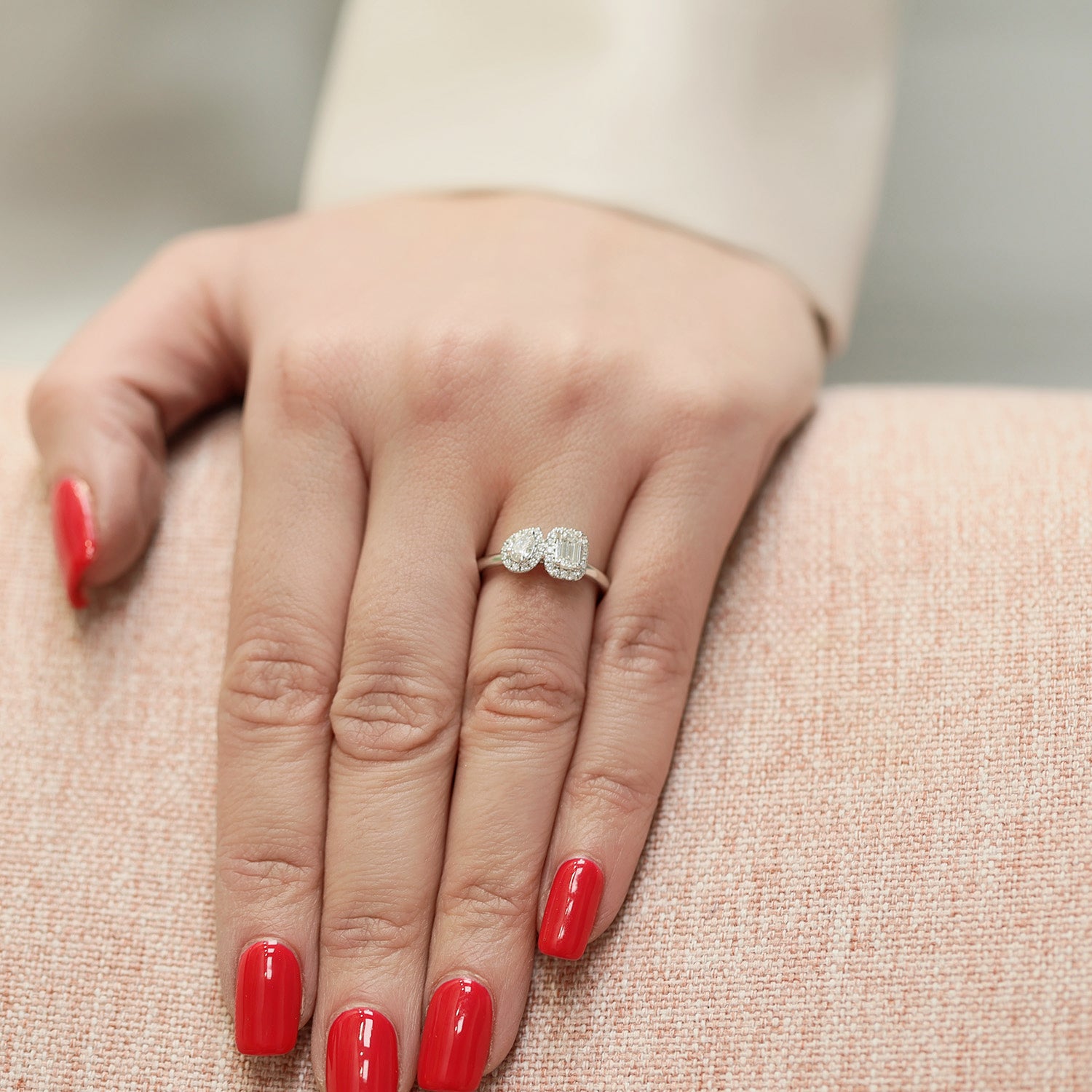 Berry's Platinum Toi Et Moi Emerald And Pear Cut Diamond Two Stone Halo Ring - Berry's Jewellers