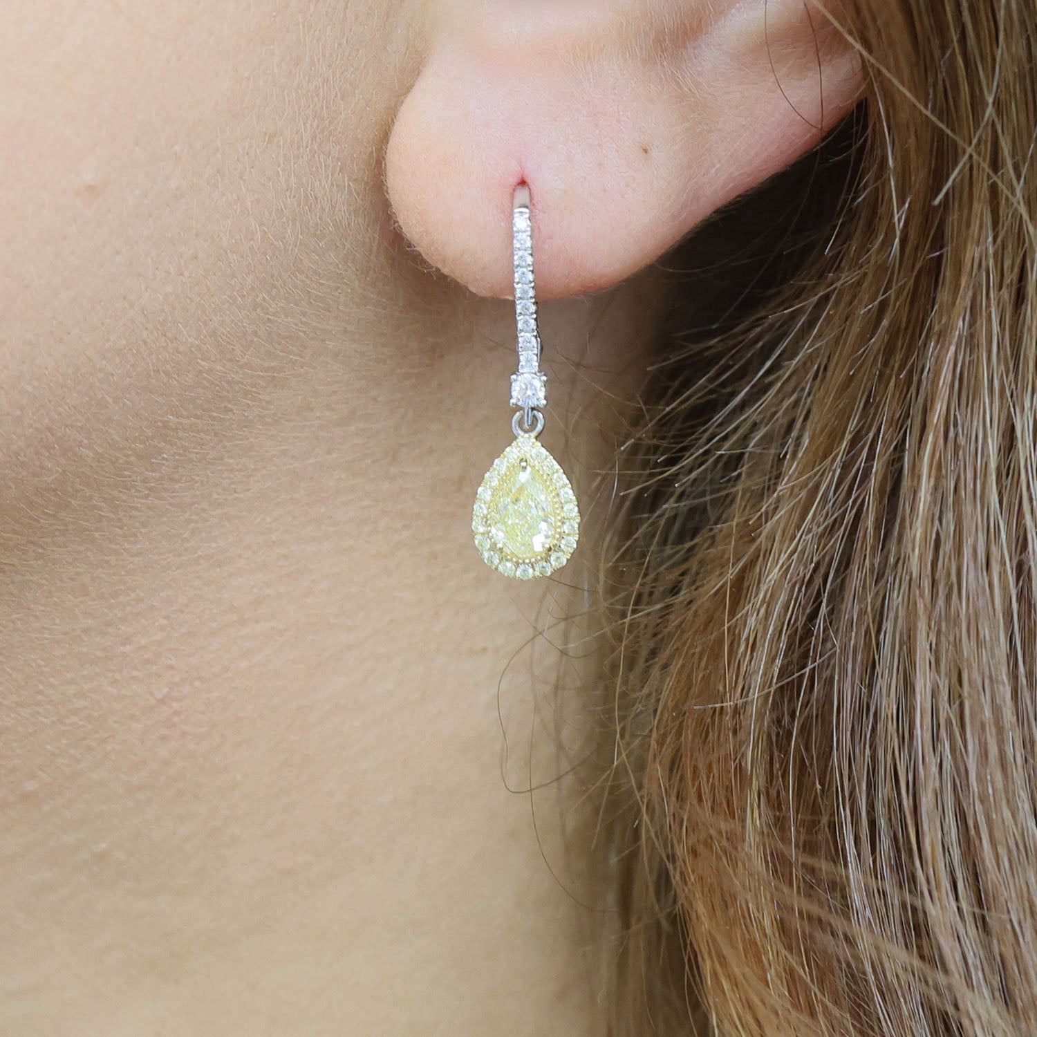 Berry's 18ct White And Yellow Gold Pear Shaped Yellow Diamond Halo Drop Earrings - Berry's Jewellers