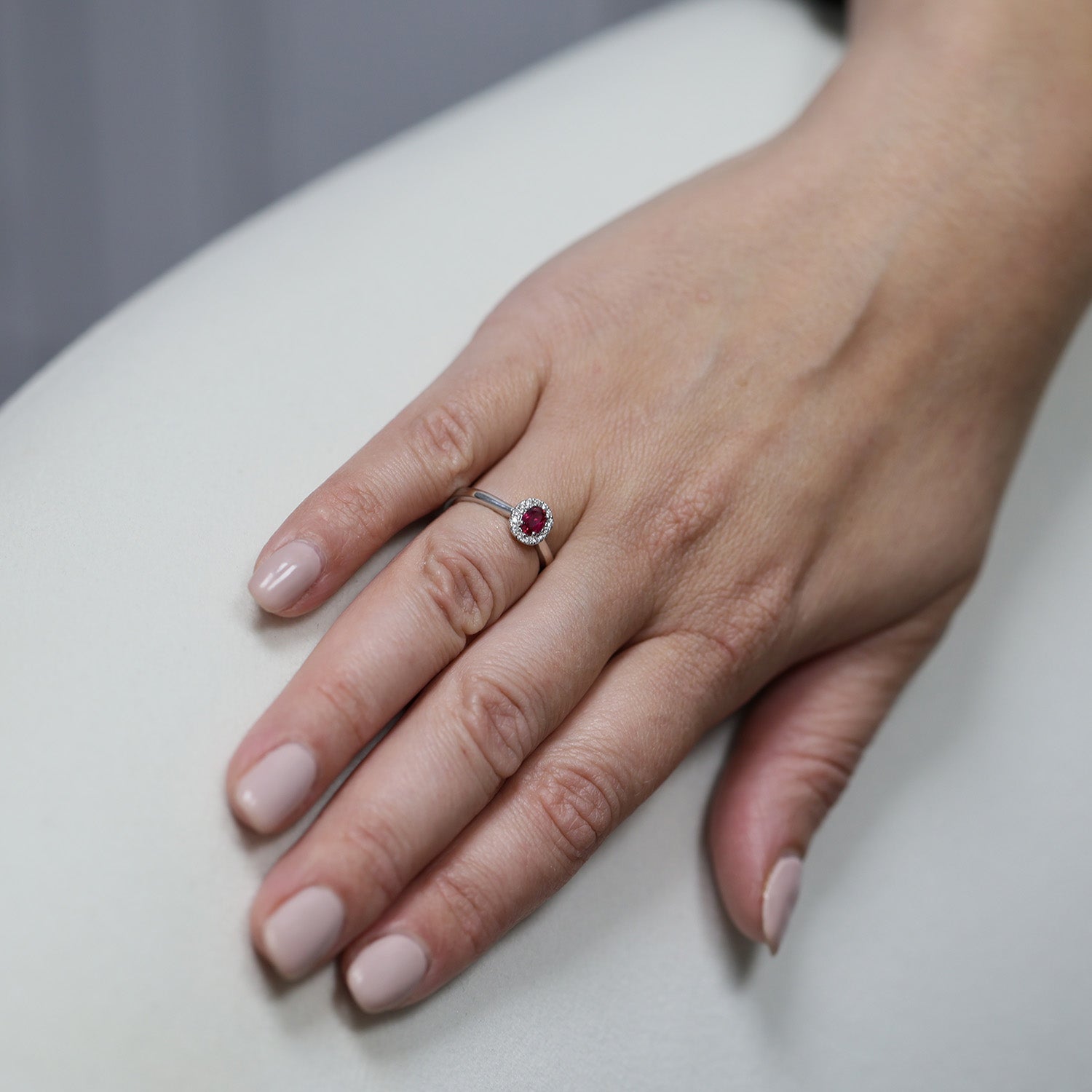 Platinum Oval Ruby And Diamond Cluster Ring