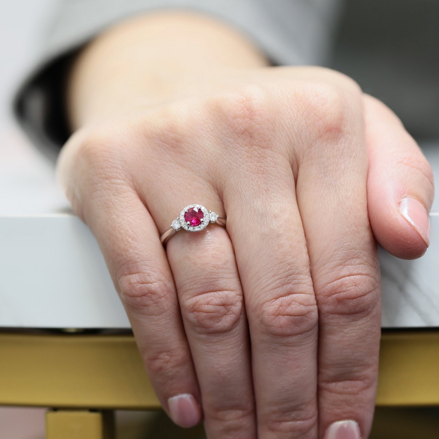 Platinum Round Brilliant Ruby And Diamond Fancy Ring