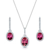 18ct White Gold Pink Tourmaline and Diamond Halo Pendant & Drop Earrings Set