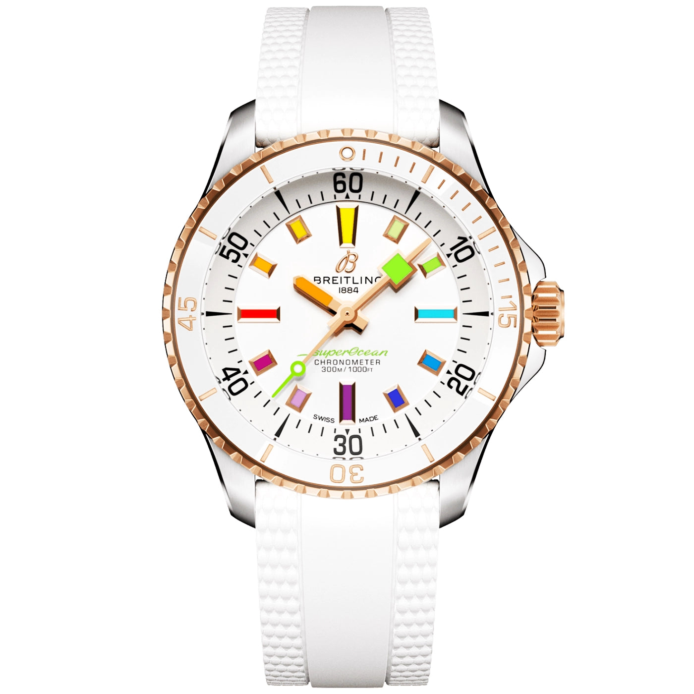 Superocean 36mm Two-Tone Rainbow Dial Automatic Strap Watch