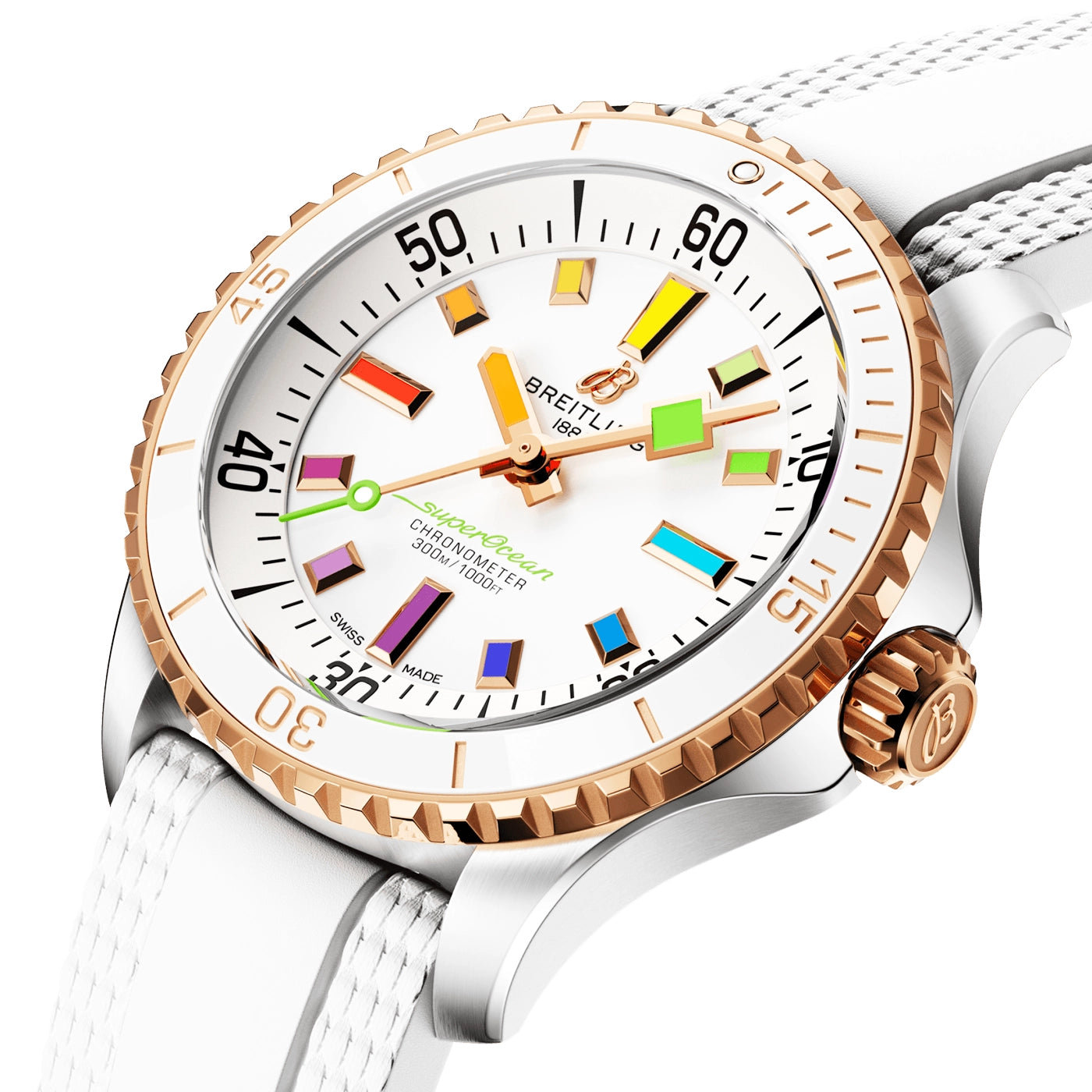 Superocean 36mm Two-Tone Rainbow Dial Automatic Strap Watch
