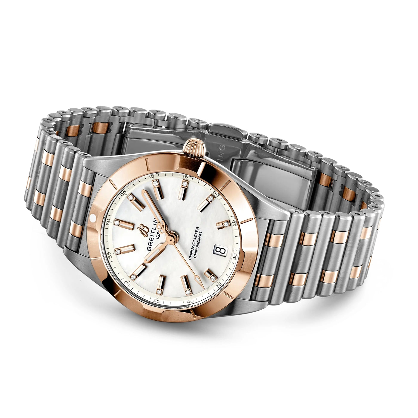 Breitling Chronomat 32mm Two-Tone Mother of Pearl Diamond Dial Bracelet Watch - Berry's Jewellers