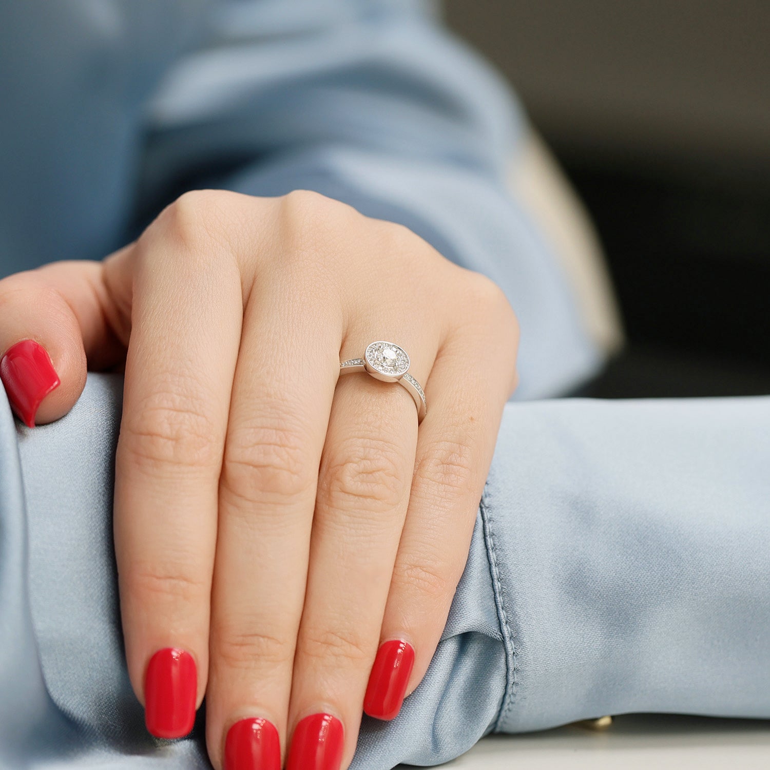 Berry's Platinum Round Brilliant Cut Diamond Ring With Diamond Halo and Channel Set Shoulders - Berry's Jewellers