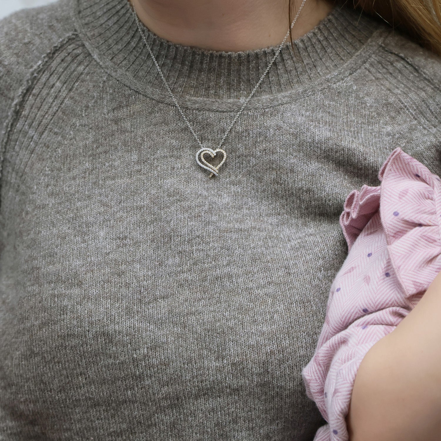 18ct Yellow And White Gold Diamond Entwined Heart Pendant