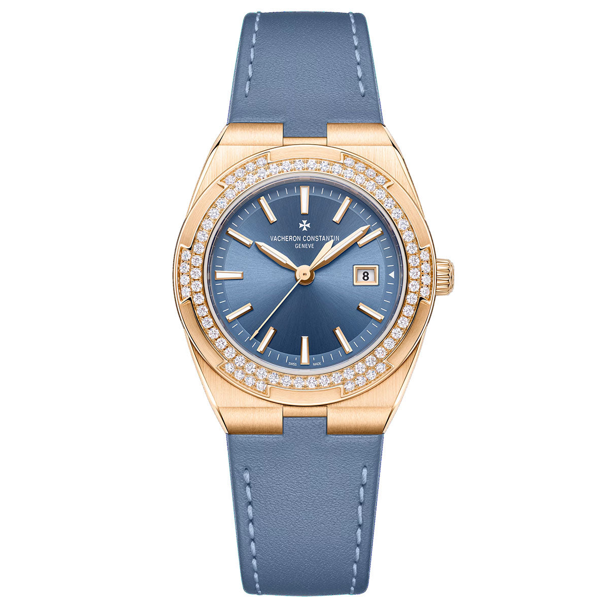 Overseas 33mm 18ct Pink Gold Denim Blue Dial Quartz Watch