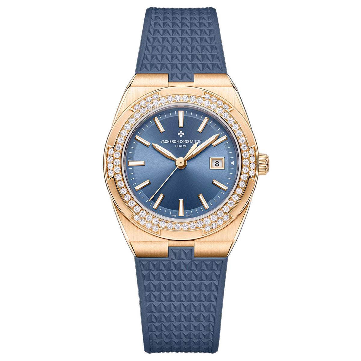 Overseas 33mm 18ct Pink Gold Denim Blue Dial Quartz Watch