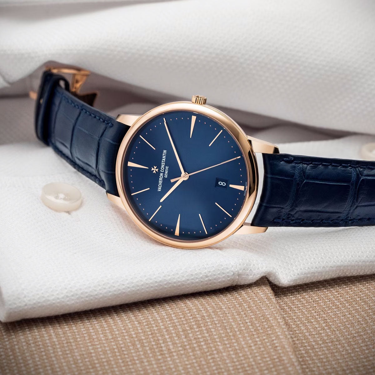 Patrimony 40mm 18ct Pink Gold Blue Dial Watch