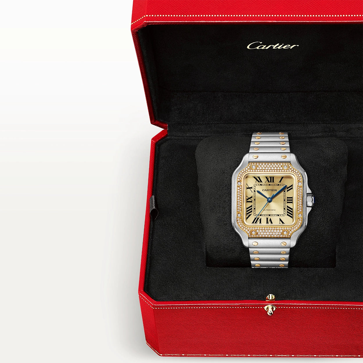 Cartier Santos de Cartier Medium Steel & 18ct Yellow Gold Diamond Set Watch - Berry's Jewellers